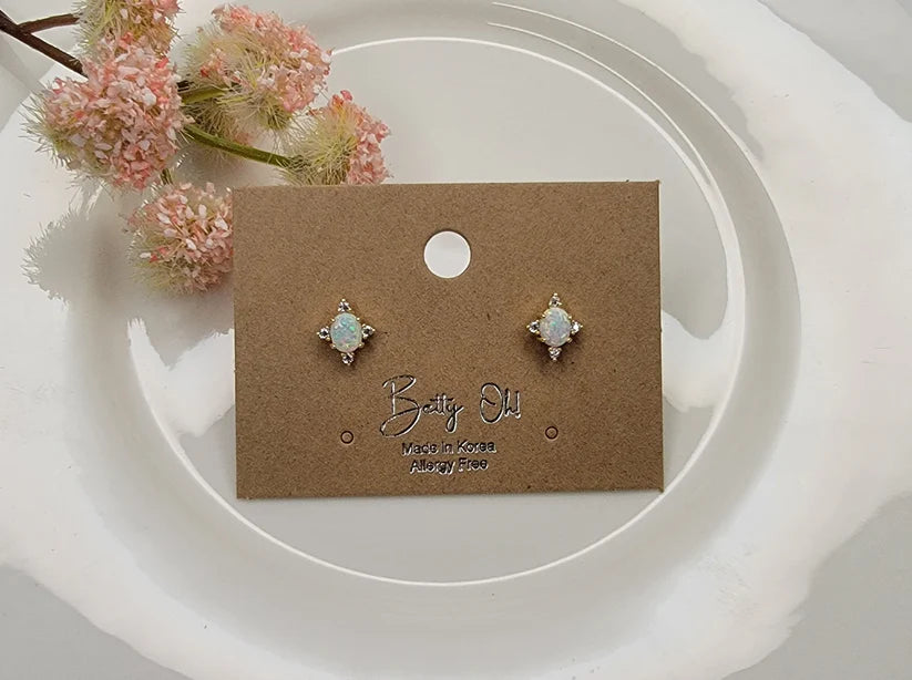 Betty Oh! Semi-Precious Blue Opal Stone Post Earrings-Earrings-Betty Oh!-Deja Nu Boutique, Women's Fashion Boutique in Lampasas, Texas