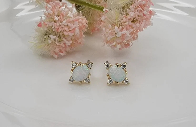 Betty Oh! Semi-Precious Blue Opal Stone Post Earrings-Earrings-Betty Oh!-Deja Nu Boutique, Women's Fashion Boutique in Lampasas, Texas