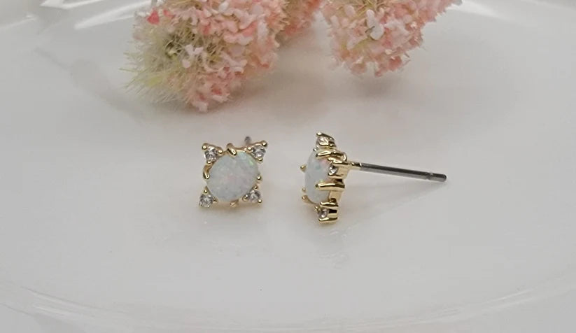 Betty Oh! Semi-Precious Blue Opal Stone Post Earrings-Earrings-Betty Oh!-Deja Nu Boutique, Women's Fashion Boutique in Lampasas, Texas