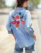 Billy T Birds of a Feather Embroidered Denim Shirt-shirts-Billy T-Deja Nu Boutique, Women's Fashion Boutique in Lampasas, Texas