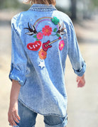Billy T Birds of a Feather Embroidered Denim Shirt-shirts-Billy T-Deja Nu Boutique, Women's Fashion Boutique in Lampasas, Texas