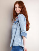 Billy T Birds of a Feather Embroidered Denim Shirt-shirts-Billy T-Deja Nu Boutique, Women's Fashion Boutique in Lampasas, Texas