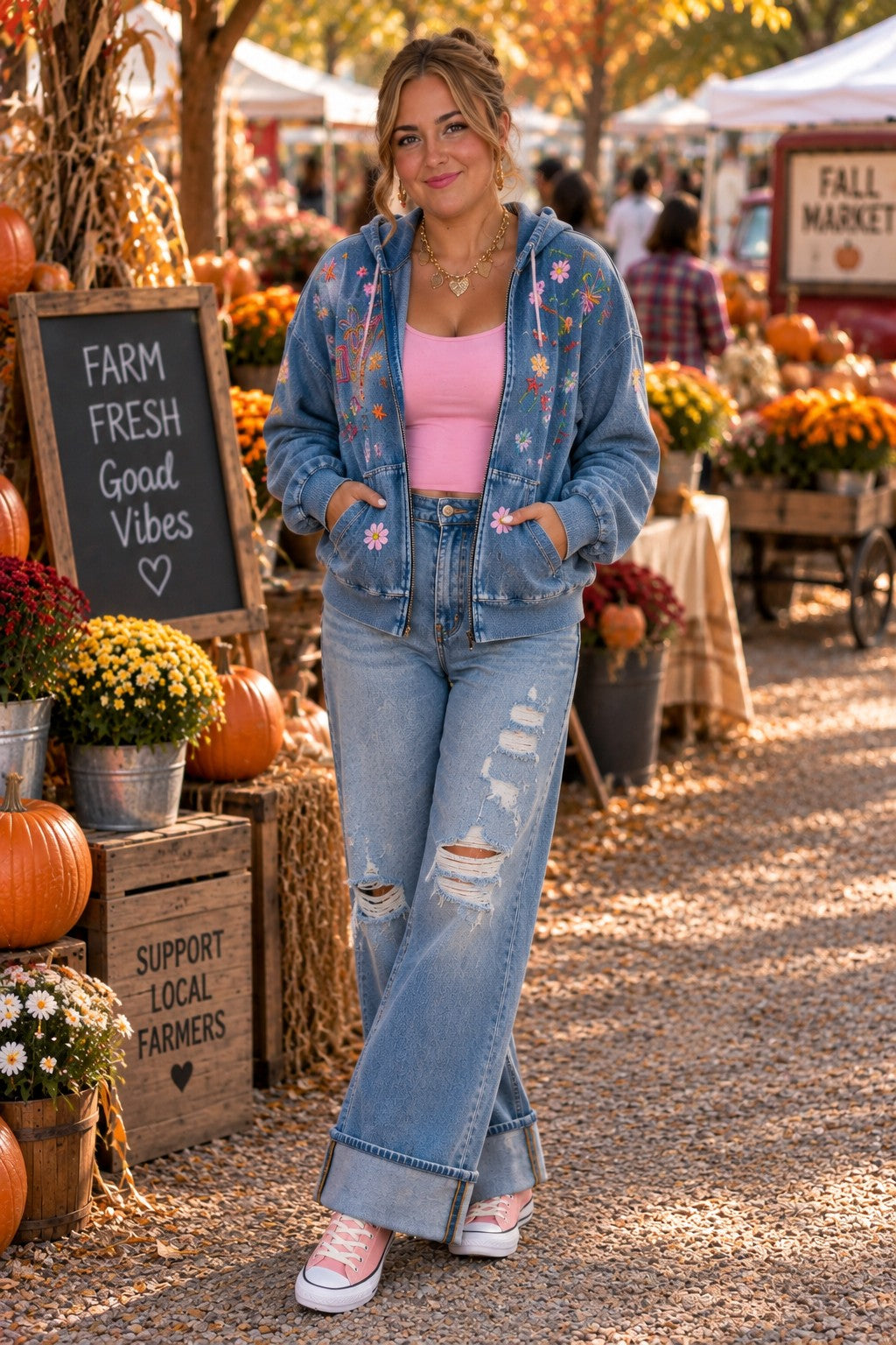 Billy T Sketchbook Embroidered Denim Hoodie in Forever Blue-hoodie-Billy T-Deja Nu Boutique, Women's Fashion Boutique in Lampasas, Texas