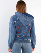 Billy T Sketchbook Embroidered Denim Hoodie in Forever Blue-hoodie-Billy T-Deja Nu Boutique, Women's Fashion Boutique in Lampasas, Texas