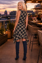 Bishop + Young Blue Plaid Asymmetrical Hem Midi Dress-Midi Dresses-Bishop And Young-Deja Nu Boutique, Women's Fashion Boutique in Lampasas, Texas