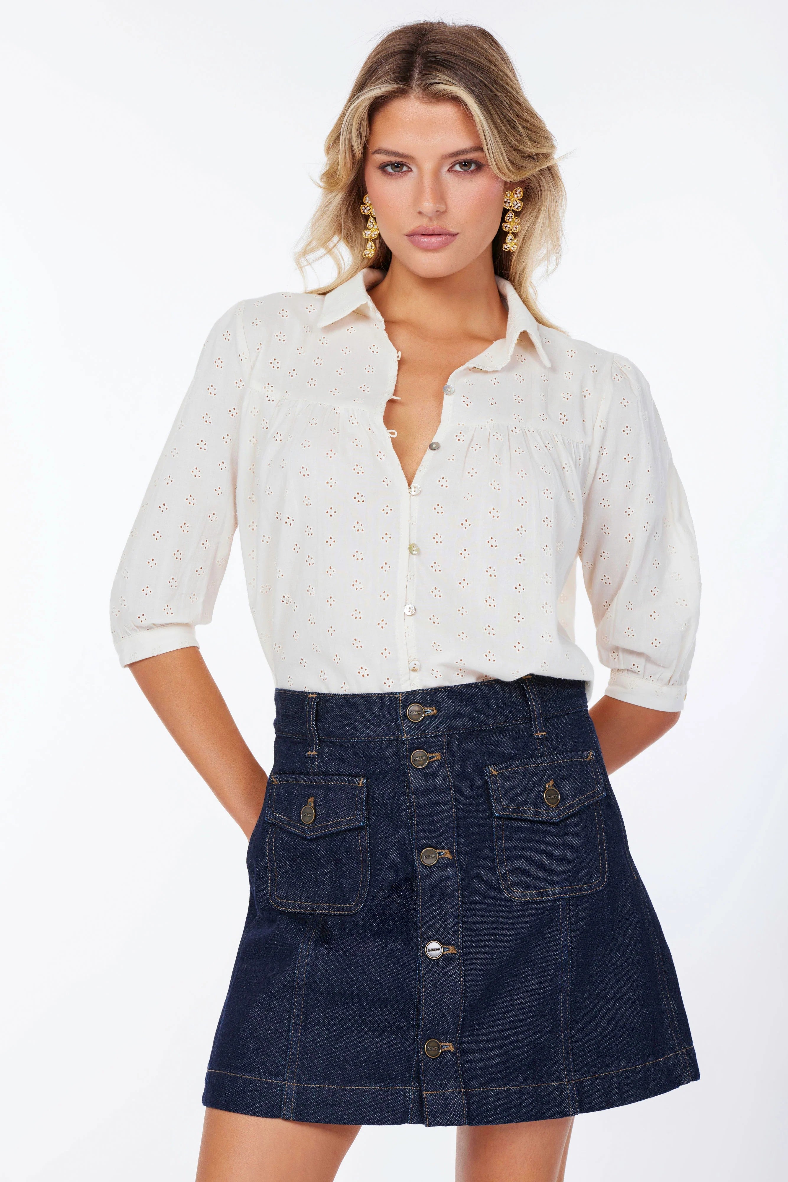 Bishop + Young Esme Eyelet Blouse in Ivory-Tops-Bishop And Young-Deja Nu Boutique, Women's Fashion Boutique in Lampasas, Texas