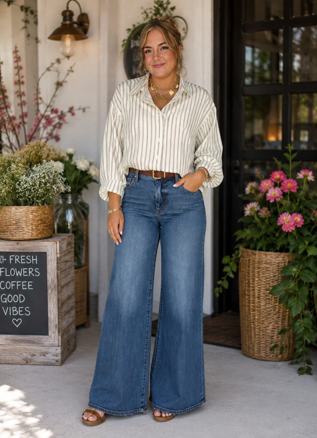 Bishop + Young Sydney Embellished Blue Stripe Top-shirts-Bishop And Young-Deja Nu Boutique, Women's Fashion Boutique in Lampasas, Texas