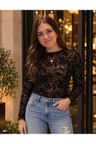 Molly Bracken Black Floral Burnout Velvet Sheer Top-Tops-Molly Bracken-Deja Nu Boutique, Women's Fashion Boutique in Lampasas, Texas