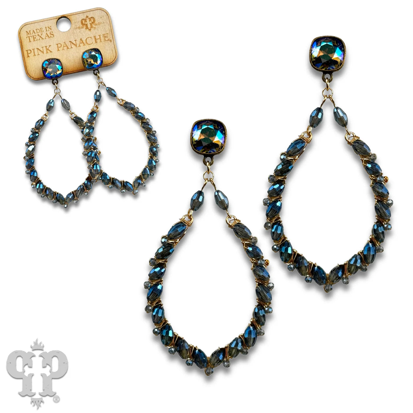 Pink Panache Blue Bicone Bead Teardrop Earrings with Austrian Crystal-Earrings-Pink Panache-Deja Nu Boutique, Women's Fashion Boutique in Lampasas, Texas