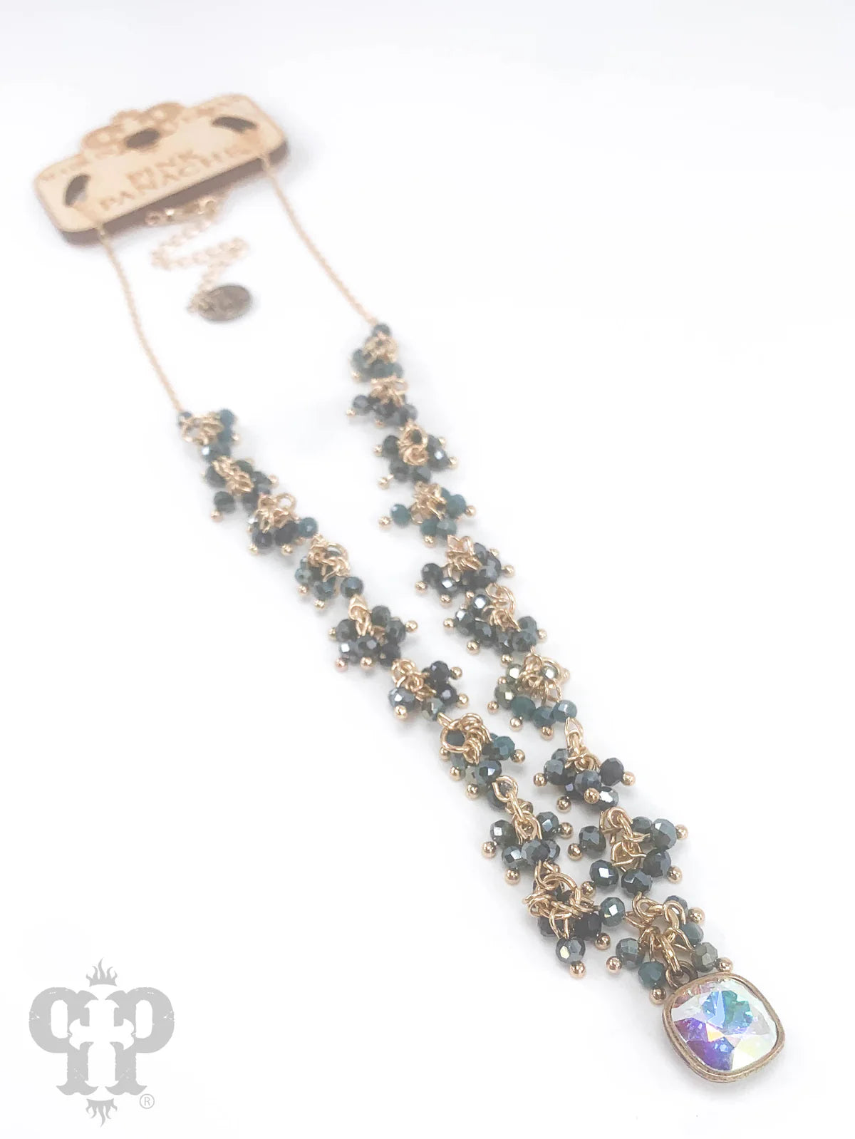 Pink Panache Blue Cluster Bead Necklace with Austrian Crystal Pendant-Necklace-Pink Panache-Deja Nu Boutique, Women's Fashion Boutique in Lampasas, Texas