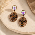 Crystal Leopard Statement Earrings Pink or Brown-Earrings-Deja Nu-Deja Nu Boutique, Women's Fashion Boutique in Lampasas, Texas