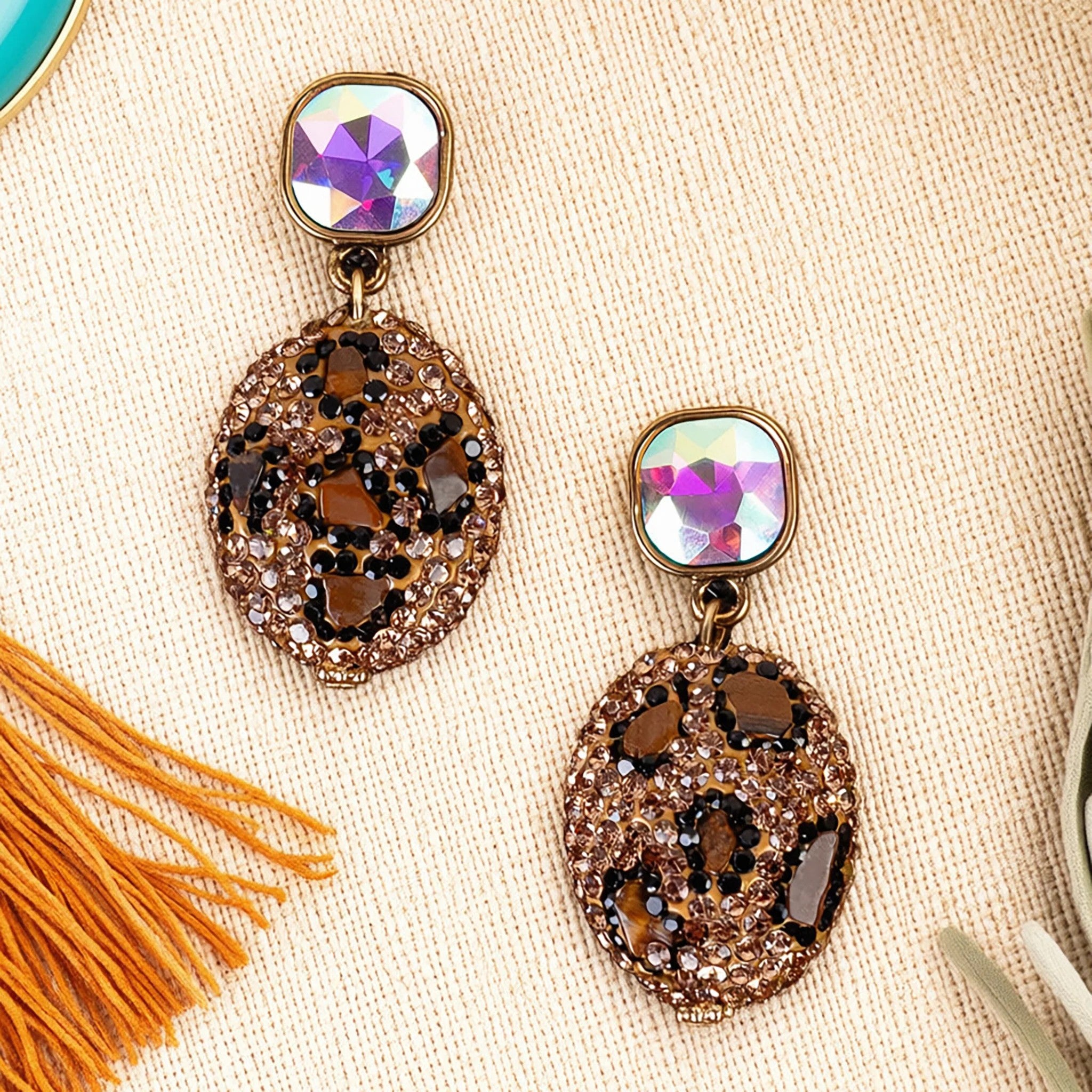 Crystal Leopard Statement Earrings Pink or Brown-Earrings-Deja Nu-Deja Nu Boutique, Women's Fashion Boutique in Lampasas, Texas