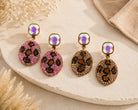 Crystal Leopard Statement Earrings Pink or Brown-Earrings-Deja Nu-Deja Nu Boutique, Women's Fashion Boutique in Lampasas, Texas