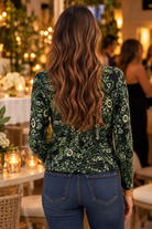 Liverpool Los Angeles Deep Green Paisley Raglan Sweater with Side Slit-Sweaters-Liverpool-Deja Nu Boutique, Women's Fashion Boutique in Lampasas, Texas