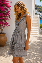 Easel Black Stripe Washed Linen Ruffled Dress-mini dress-Easel-Deja Nu Boutique, Women's Fashion Boutique in Lampasas, Texas