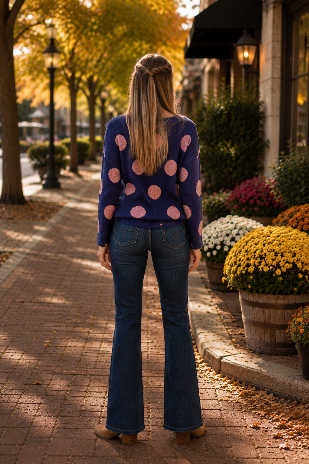 Easel Blue & Pink Polka Dot Oversized Knit Sweater-Sweaters-Easel-Deja Nu Boutique, Women's Fashion Boutique in Lampasas, Texas