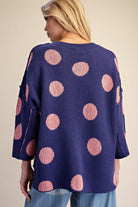 Easel Blue & Pink Polka Dot Oversized Knit Sweater-Sweaters-Easel-Deja Nu Boutique, Women's Fashion Boutique in Lampasas, Texas