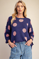 Easel Blue & Pink Polka Dot Oversized Knit Sweater-Sweaters-Easel-Deja Nu Boutique, Women's Fashion Boutique in Lampasas, Texas