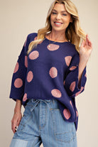 Easel Blue & Pink Polka Dot Oversized Knit Sweater-Sweaters-Easel-Deja Nu Boutique, Women's Fashion Boutique in Lampasas, Texas