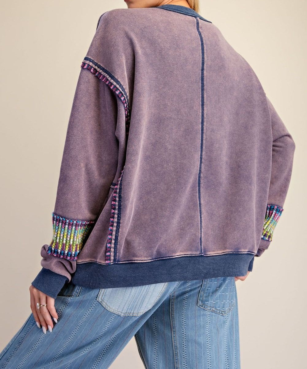 Easel Blueberry Flower Patch Mineral Washed Terry Pullover-sweatshirt-Easel-Deja Nu Boutique, Women's Fashion Boutique in Lampasas, Texas
