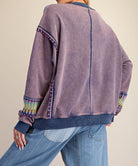 Easel Blueberry Flower Patch Mineral Washed Terry Pullover-sweatshirt-Easel-Deja Nu Boutique, Women's Fashion Boutique in Lampasas, Texas