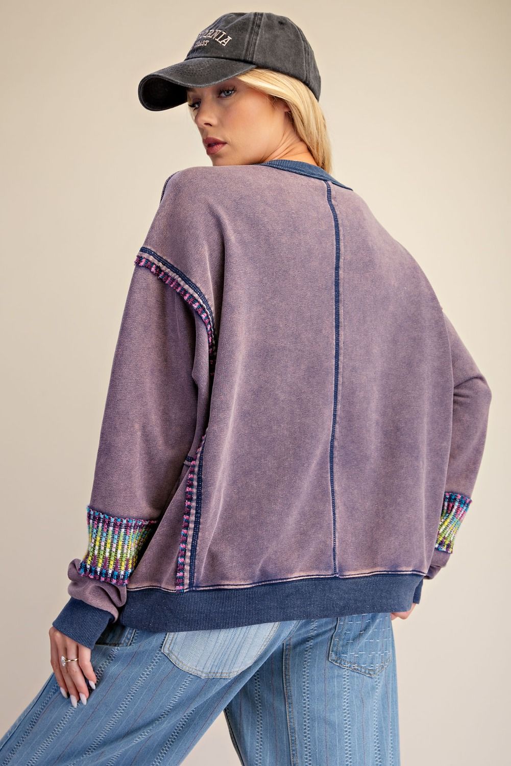 Easel Blueberry Flower Patch Mineral Washed Terry Pullover-sweatshirt-Easel-Deja Nu Boutique, Women's Fashion Boutique in Lampasas, Texas