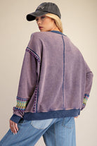 Easel Blueberry Flower Patch Mineral Washed Terry Pullover-sweatshirt-Easel-Deja Nu Boutique, Women's Fashion Boutique in Lampasas, Texas