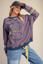 Easel Blueberry Flower Patch Mineral Washed Terry Pullover-sweatshirt-Easel-Deja Nu Boutique, Women's Fashion Boutique in Lampasas, Texas