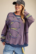 Easel Blueberry Flower Patch Mineral Washed Terry Pullover-sweatshirt-Easel-Deja Nu Boutique, Women's Fashion Boutique in Lampasas, Texas