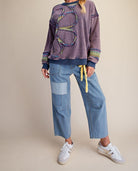 Easel Blueberry Flower Patch Mineral Washed Terry Pullover-sweatshirt-Easel-Deja Nu Boutique, Women's Fashion Boutique in Lampasas, Texas