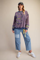 Easel Blueberry Flower Patch Mineral Washed Terry Pullover-sweatshirt-Easel-Deja Nu Boutique, Women's Fashion Boutique in Lampasas, Texas