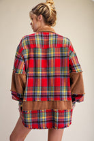 Easel Boho Red Mixed Plaid & Corduroy Shacket-Shackets-Easel-Deja Nu Boutique, Women's Fashion Boutique in Lampasas, Texas