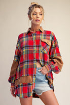 Easel Boho Red Mixed Plaid & Corduroy Shacket-Shackets-Easel-Deja Nu Boutique, Women's Fashion Boutique in Lampasas, Texas