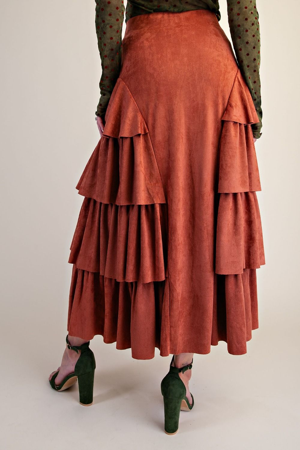 Easel Brick Tiered Side Faux Suede Maxi Skirt-Skirts-Easel-Deja Nu Boutique, Women's Fashion Boutique in Lampasas, Texas