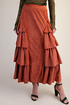 Easel Brick Tiered Side Faux Suede Maxi Skirt-Skirts-Easel-Deja Nu Boutique, Women's Fashion Boutique in Lampasas, Texas
