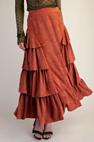 Easel Brick Tiered Side Faux Suede Maxi Skirt-Skirts-Easel-Deja Nu Boutique, Women's Fashion Boutique in Lampasas, Texas