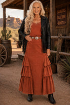 Easel Brick Tiered Side Faux Suede Maxi Skirt-Skirts-Easel-Deja Nu Boutique, Women's Fashion Boutique in Lampasas, Texas
