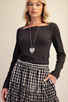 Easel Lilac or Charcoal Washed Rib Knit Top-Tops-Easel-Deja Nu Boutique, Women's Fashion Boutique in Lampasas, Texas