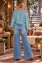 Easel Floral Patch Front Washed Terry Pullover in Dusty Blue-sweatshirt-Easel-Deja Nu Boutique, Women's Fashion Boutique in Lampasas, Texas