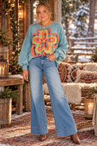 Easel Floral Patch Front Washed Terry Pullover in Dusty Blue-sweatshirt-Easel-Deja Nu Boutique, Women's Fashion Boutique in Lampasas, Texas
