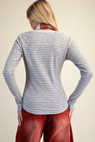 Easel Dusty Blue Stripe Rib Knit Top-Tops-Easel-Deja Nu Boutique, Women's Fashion Boutique in Lampasas, Texas