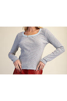 Easel Dusty Blue Stripe Rib Knit Top-Tops-Easel-Deja Nu Boutique, Women's Fashion Boutique in Lampasas, Texas