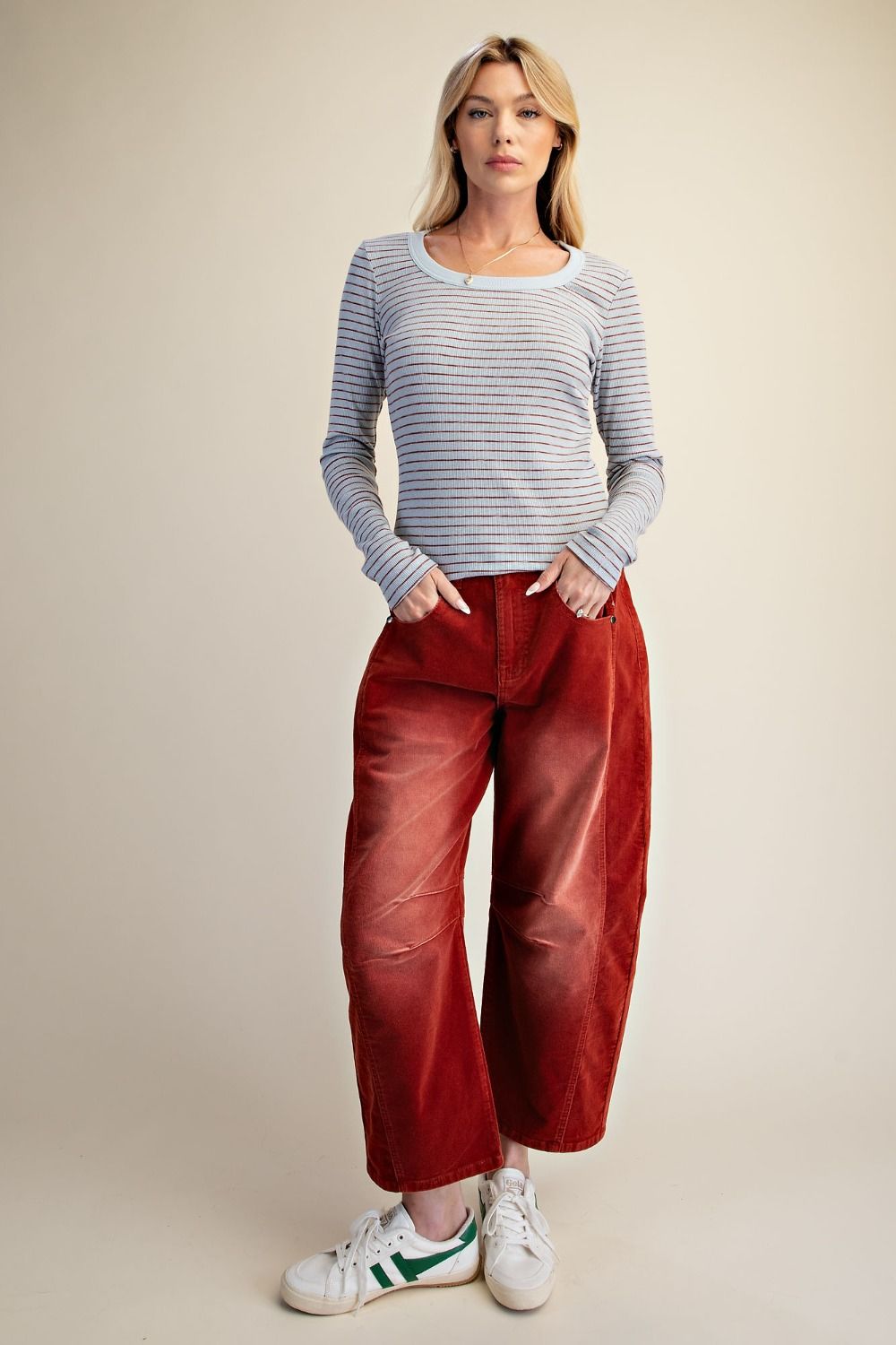 Easel Dusty Blue Stripe Rib Knit Top-Tops-Easel-Deja Nu Boutique, Women's Fashion Boutique in Lampasas, Texas