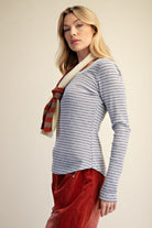 Easel Dusty Blue Stripe Rib Knit Top-Tops-Easel-Deja Nu Boutique, Women's Fashion Boutique in Lampasas, Texas