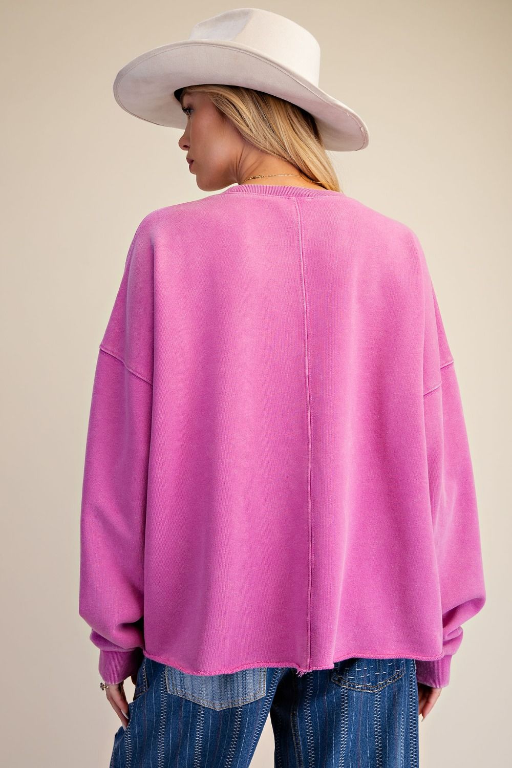 Easel Floral Patch Washed Terry Pullover in Dragon Fruit-sweatshirt-Easel-Deja Nu Boutique, Women's Fashion Boutique in Lampasas, Texas