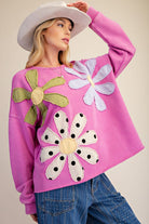 Easel Floral Patch Washed Terry Pullover in Dragon Fruit-sweatshirt-Easel-Deja Nu Boutique, Women's Fashion Boutique in Lampasas, Texas