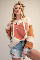 Easel Cinnamon Latte Friday Night Lights Game Day Patch Washed Terry Pullover-sweatshirt-Easel-Deja Nu Boutique, Women's Fashion Boutique in Lampasas, Texas