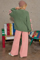 Easel Bow & Falalala Knitted Sweater in Green & Pink-Sweaters-Easel-Deja Nu Boutique, Women's Fashion Boutique in Lampasas, Texas