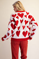 Easel Heart Pattern Knitted Sweater Cardigan in Ivory & Red-Cardigans & Kimonos-Easel-Deja Nu Boutique, Women's Fashion Boutique in Lampasas, Texas