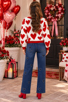 Easel Heart Pattern Knitted Sweater Cardigan in Ivory & Red-Cardigans & Kimonos-Easel-Deja Nu Boutique, Women's Fashion Boutique in Lampasas, Texas